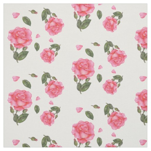 Watercolor Pink Roses Floral Art Pattern Fabric