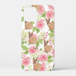 Watercolor pink roses floral brown bunny rabbit Ca iPhone 12 Mini Case