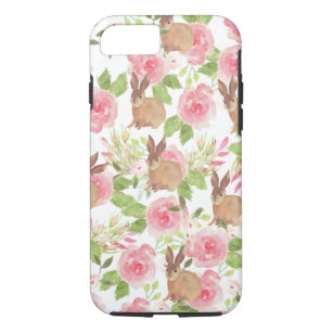 Watercolor pink roses floral brown bunny rabbit iPhone 8/7 case