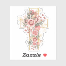 Watercolor Pink Roses Floral with Gold Cross