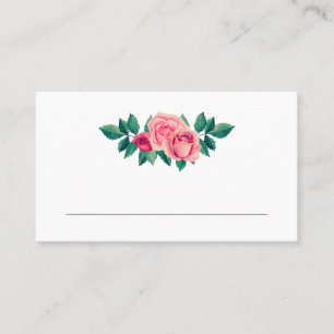 Watercolor pink roses flower. Blush floral wedding Place Card