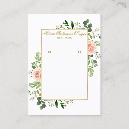 Watercolor Pink Roses Gold Earring Display Card