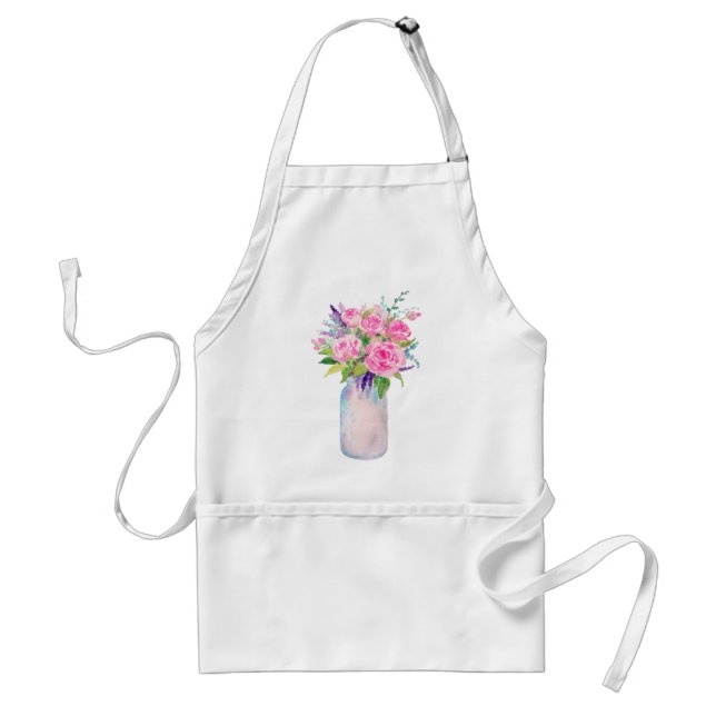 Watercolor Pink Roses Mason Jar Apron (Front)