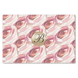 Watercolor Pink Roses Monogram Elegant Custom Tissue Paper
