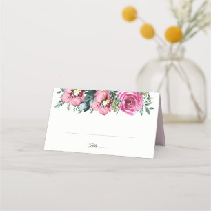 Watercolor Pink Roses Orchids Floral Wedding Place Card