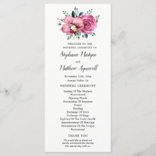 Watercolor Pink Roses Orchids Wedding Ceremony Program