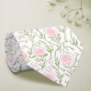 Watercolor pink roses pattern neck tie