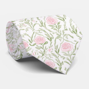 Watercolor pink roses pattern neck tie