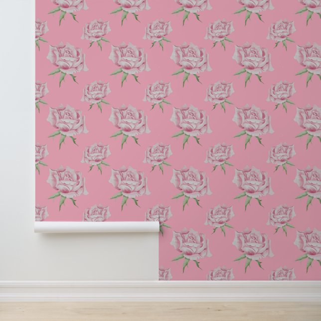 Watercolor pink roses pattern wallpaper  (Application)