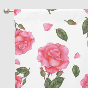 Watercolor Pink Roses Petals and Leaves Pattern Blackout Curtains