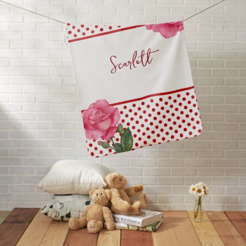 Watercolor Pink Roses Polka Dot Design Baby Blanket