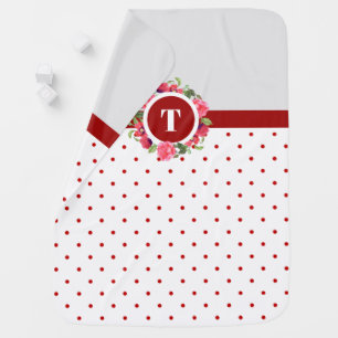 Watercolor Pink Roses Red Poppies Circle Wreath Baby Blanket