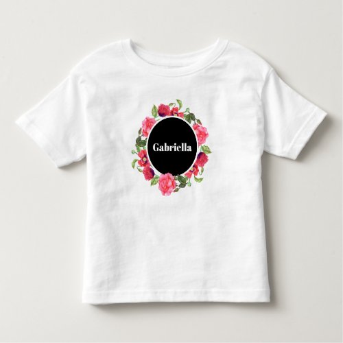 Watercolor Pink Roses Red Poppies Wreath Circle Toddler T_shirt