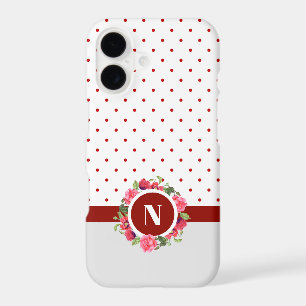 Watercolor Pink Roses Red Poppies Wreath Monogram iPhone 17 Case