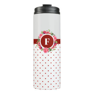 Watercolor Pink Roses Red Poppies Wreath Monogram Thermal Tumbler