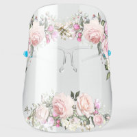 Watercolor Pink Roses, Rosebuds, Greenery Face Shield