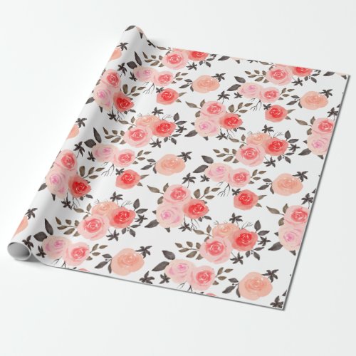 Watercolor Pink Roses Shabby Chic Pattern Wrapping Paper
