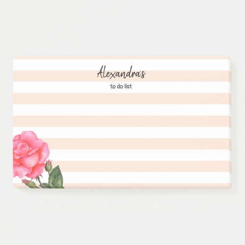 Watercolor Pink Roses Shabby Chic Stripes Post_it Notes
