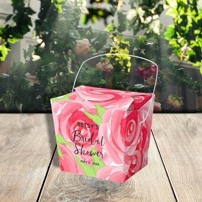 Watercolor Pink Roses Take Out Favor Boxes (2" x 2" x 2.75" takeout style favor boxes ready to personalize for your occasion.)