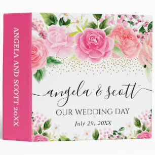 Watercolor Pink Roses Wedding Photo Album 3 Ring Binder