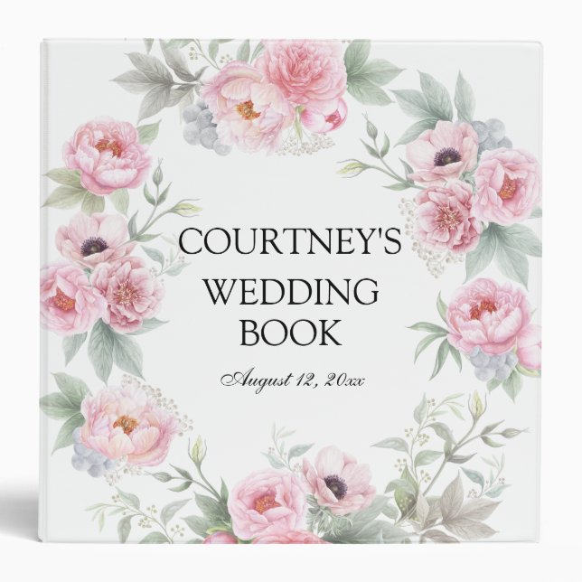 Watercolor Pink Roses Wedding Planner Binder (Front)
