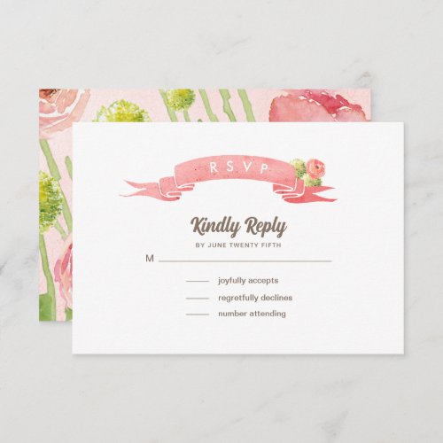Watercolor Pink Roses Wedding RSVP Cards
