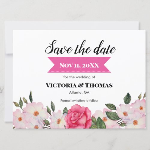 Watercolor Pink Roses Wedding Save The Date