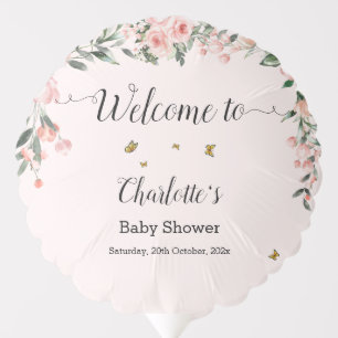 Watercolor Pink Roses with Butterflies Baby Shower Balloon