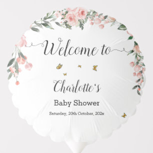 Watercolor Pink Roses with Butterflies Baby Shower Balloon