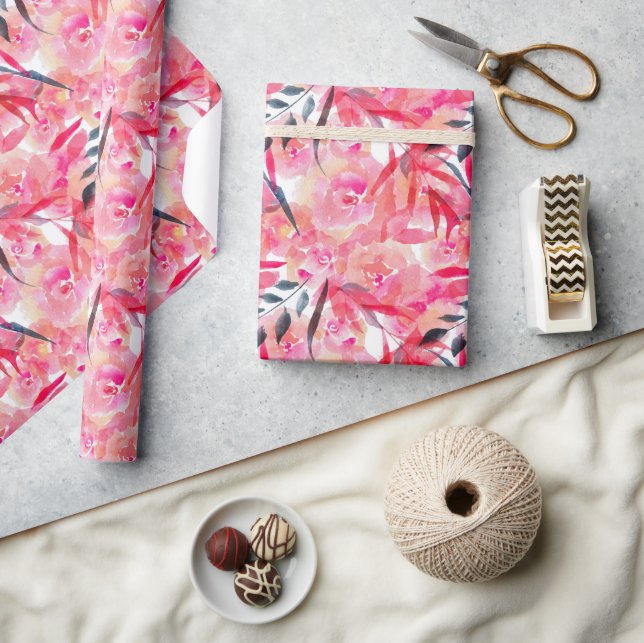 Watercolor Pink Roses Wrapping Paper (Crafts)