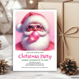 Watercolor Pink Santa Bubble Gum Funny Christmas Invitation