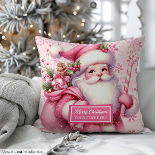 Watercolor Pink Santa Claus Pillow for Christmas