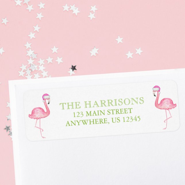 Watercolor Pink Santa Flamingo Christmas Address Label (Creator Uploaded)