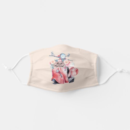 Watercolor Pink Scooter Just Married Adult Cloth Face Mask