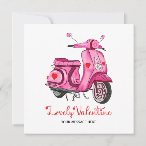 Watercolor Pink Scooter Valentines Day Greeting Card