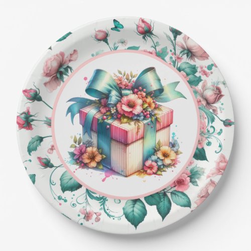 Watercolor Pink Shabby Chic Floral Birthday  Paper Plates