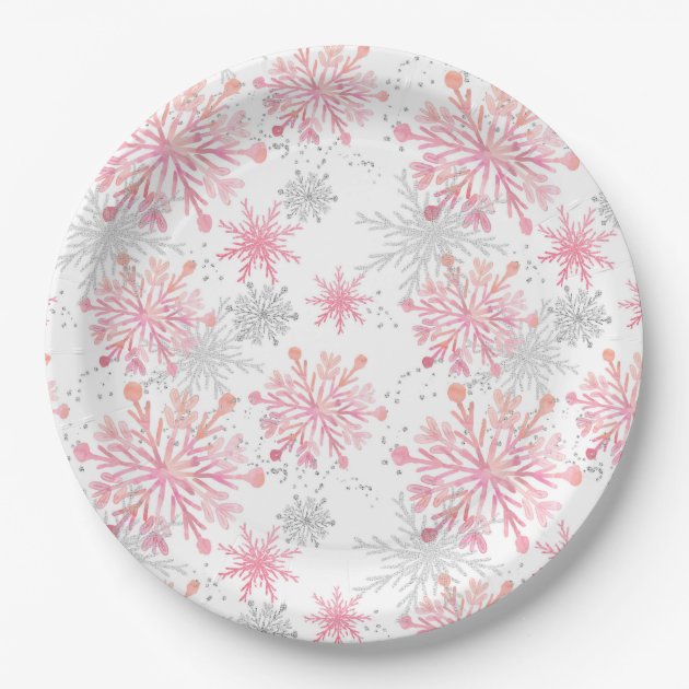 Pink deals snowflake plates