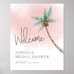 Watercolor Pink Sky Beach Welcome  Poster