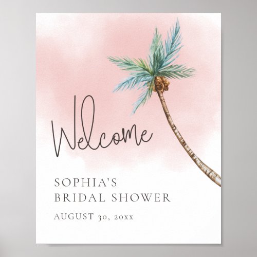 Watercolor Pink Sky Beach Welcome  Poster