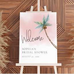Watercolor Pink Sky Beach Welcome Sign