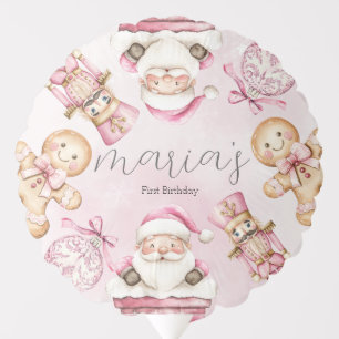 watercolor Pink snow 1st birthday Christmas Balloon