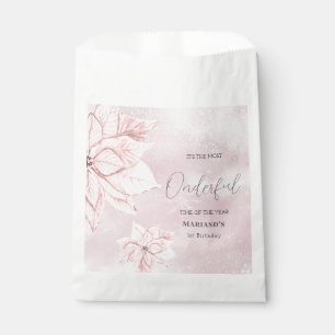 watercolor Pink snow 1st birthday Christmas Favor Bag
