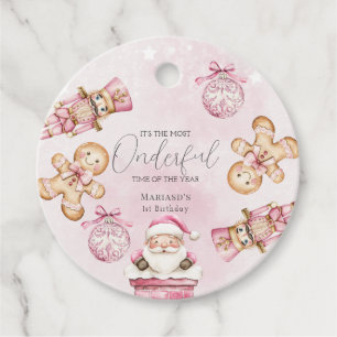 watercolor Pink snow 1st birthday Christmas  Favor Tags