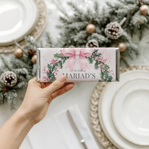 watercolor Pink snow 1st birthday Christmas  Hershey Bar Favors