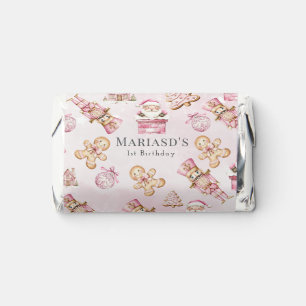 watercolor Pink snow 1st birthday Christmas Hershey's Miniatures