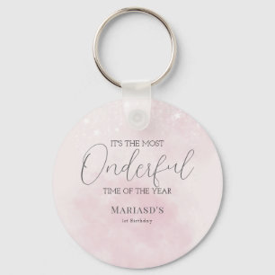 watercolor Pink snow 1st birthday Christmas Keychain