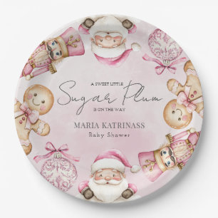 watercolor Pink snow Babyshower Christmas Paper Plates
