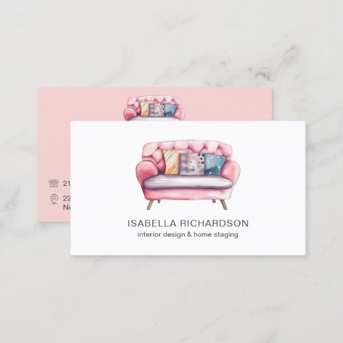 Watercolor Pink Sofa Interior Design Home Staging Business Card