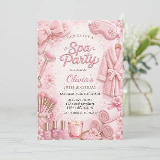Watercolor Pink Spa Pamper Party Birthday Invitation