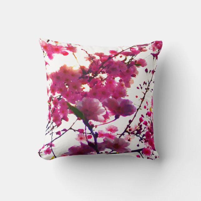 Watercolor pink spring floral | Flowering tree    Throw Pillow (Front)